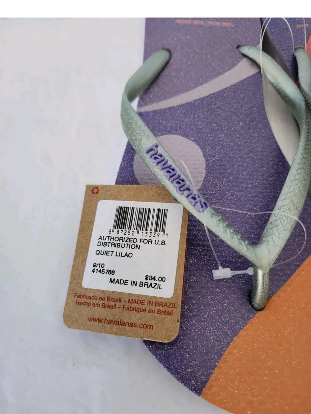 Havaianas Slim Glitter Sunset Flip Flops Quiet Lilac Purple Womens 9/10 4146766